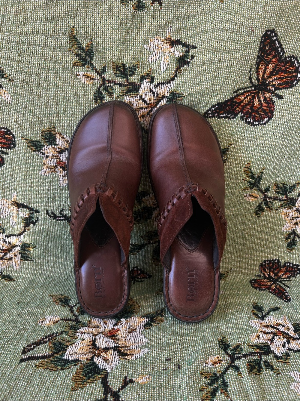 Born Brown Leather Women's Slip-On Clogs Mules